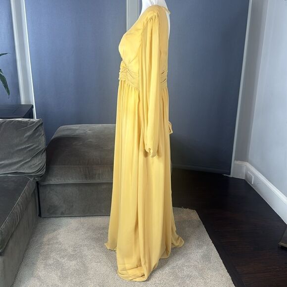 Women’s Full Length Long Sleeve Chiffon V-Neck Formal Dress Corset Back Size 16 - Picture 7 of 12